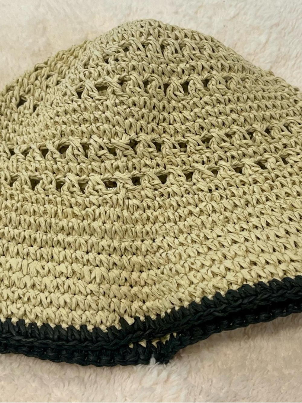 American Eagle Outfitters Crochet Sun Hat in Beige with Black Edge